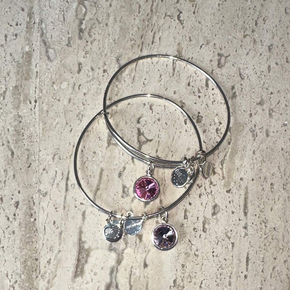 Alex and Ani set of 2 purple and pink silver bangles